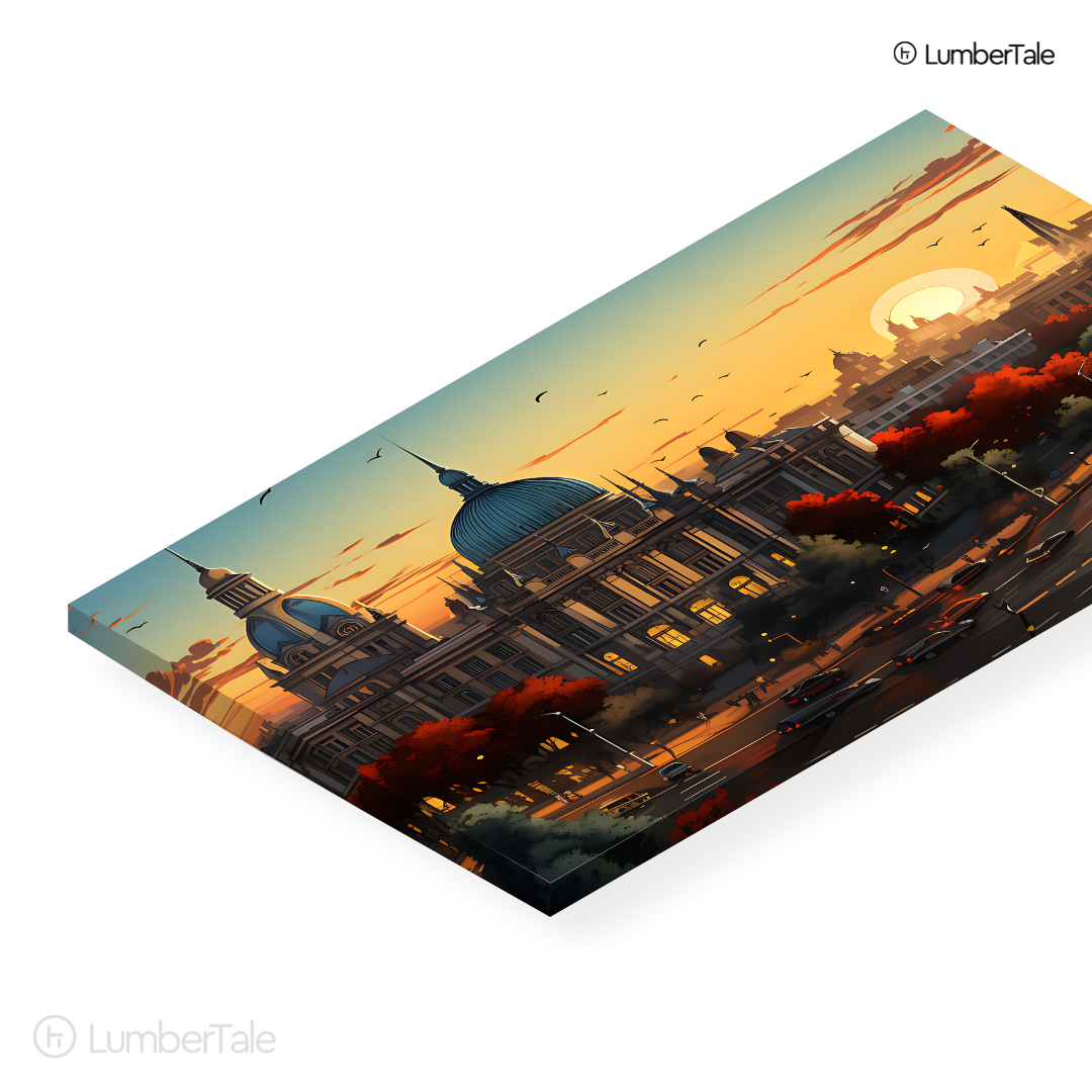 Dome Dreams – Golden Hour Over the City on Stretched Canvas