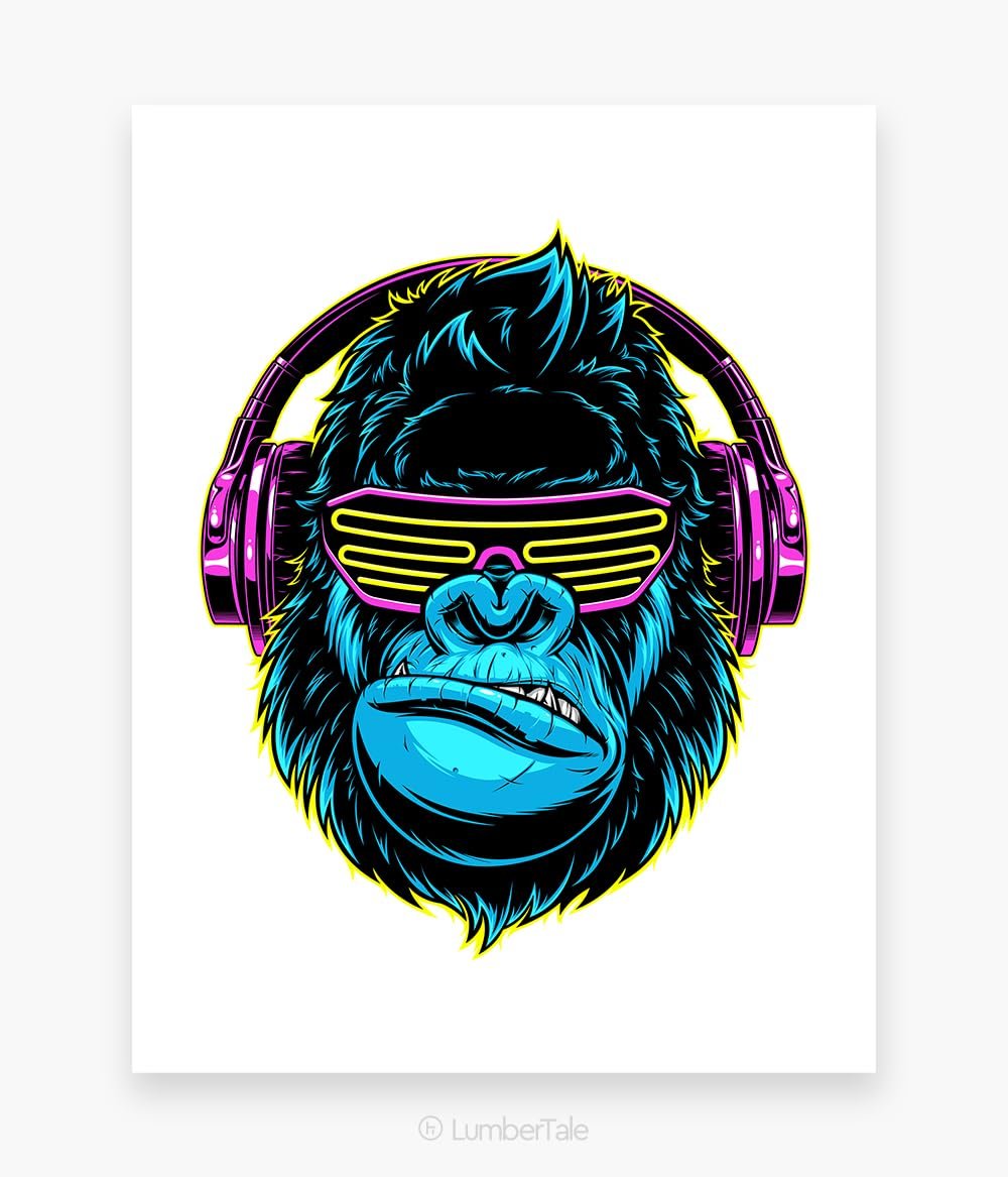 White Bored Ape With Headphones - Canvas Painting (Framed Wall Hanging For Home Decor) Canvas Painting (With Frame)