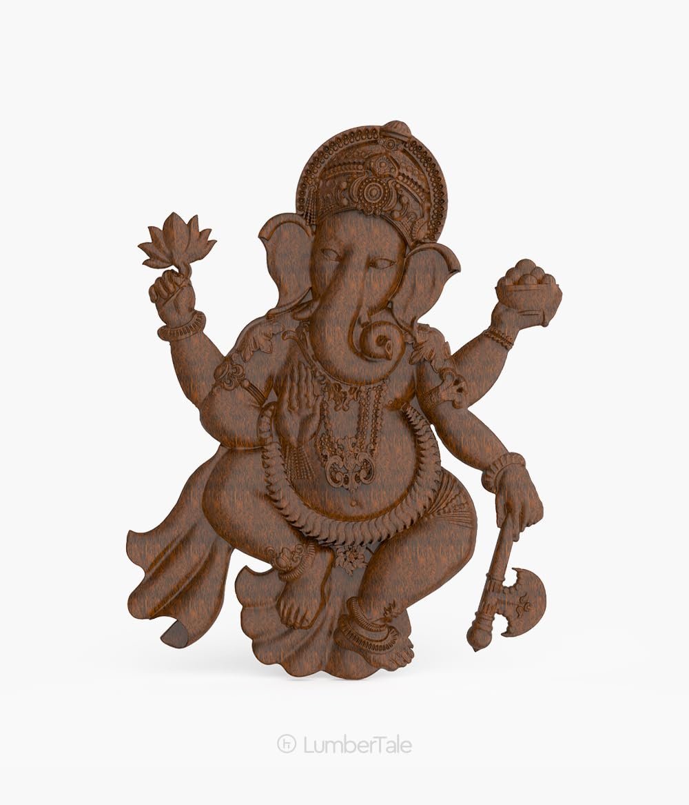 Brown 3D Wooden Art Ganesha For Home Wall Decor Religious Good Luck Decorative Showpiece - 45 Cm