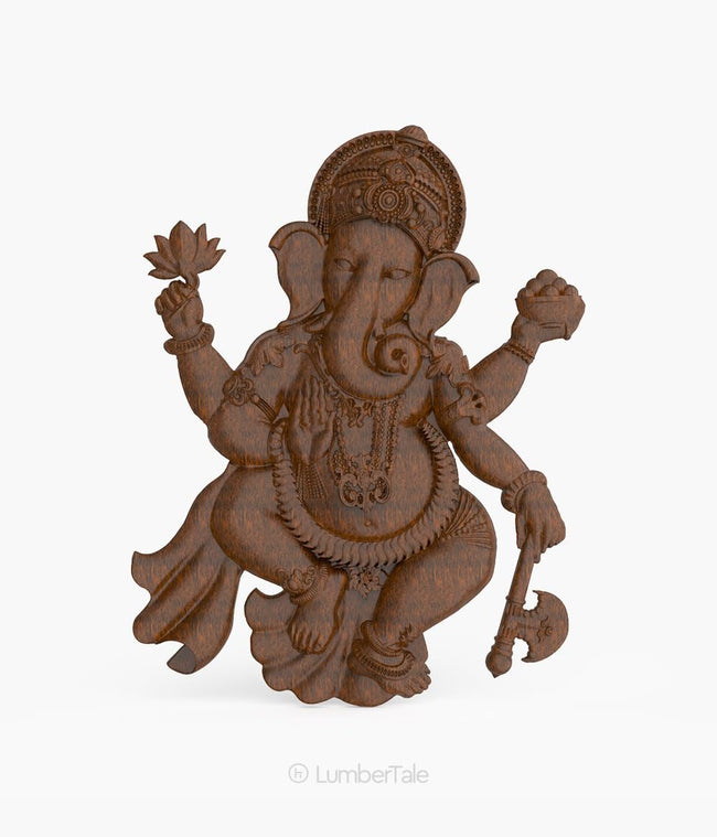 Brown 3D Wooden Art Ganesha For Home Wall Decor Religious Good Luck Decorative Showpiece - 45 Cm Main Image