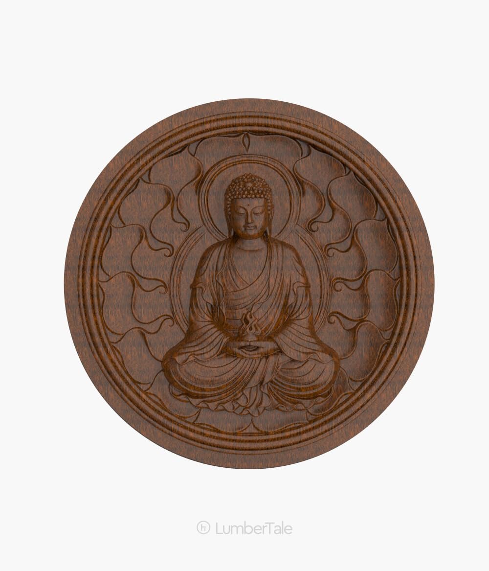 Brown Peace Buddha Spiritual 3D Wooden Art Crafted Wall Hanging Sculpture For Home Decor
