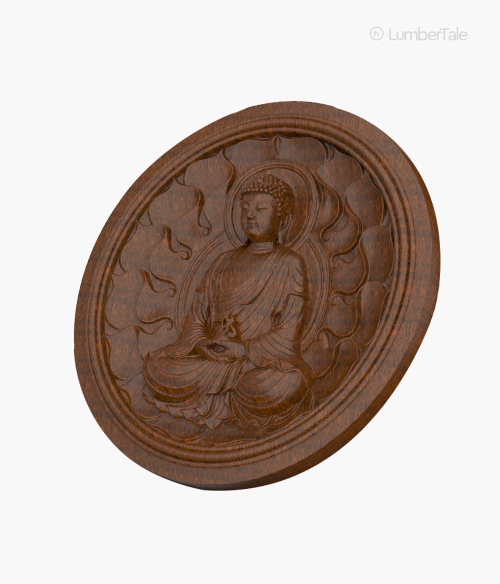 Brown Peace Buddha Spiritual 3D Wooden Art Crafted Wall Hanging Sculpture For Home Decor