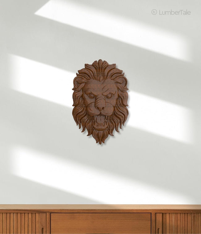 Brown Shera Lion Animal 3D Wooden Art Crafted Wall Hanging Sculpture For Home Decor Main Image