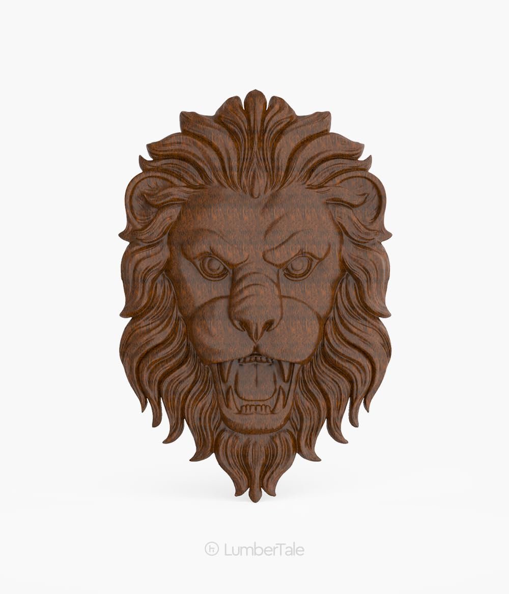 Brown Shera Lion Animal 3D Wooden Art Crafted Wall Hanging Sculpture For Home Decor