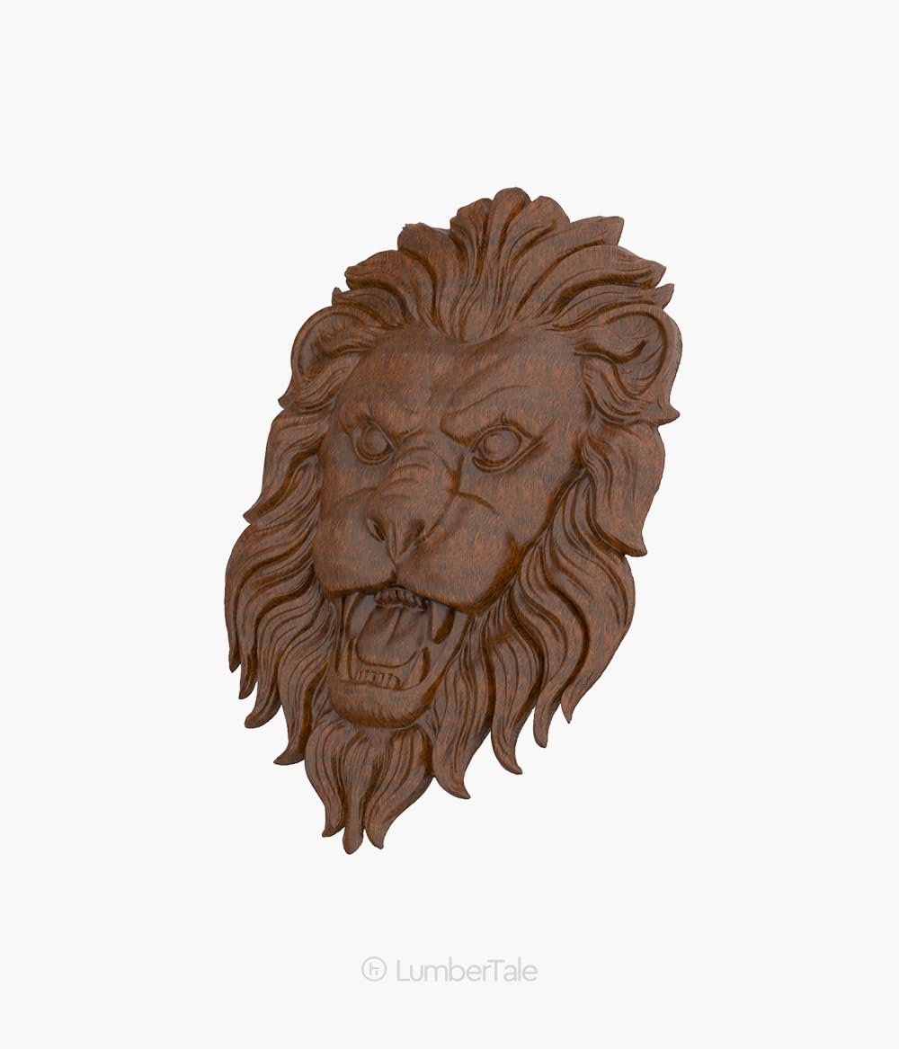Brown Shera Lion Animal 3D Wooden Art Crafted Wall Hanging Sculpture For Home Decor