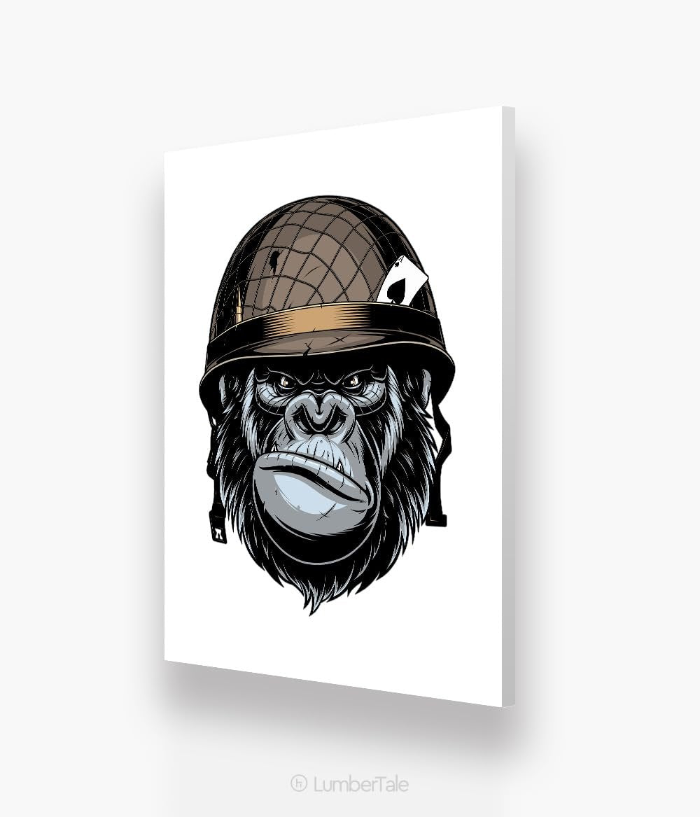 White Bored Ape Soldier Spirit Animal Stretched Canvas  Framed Wall Hanging