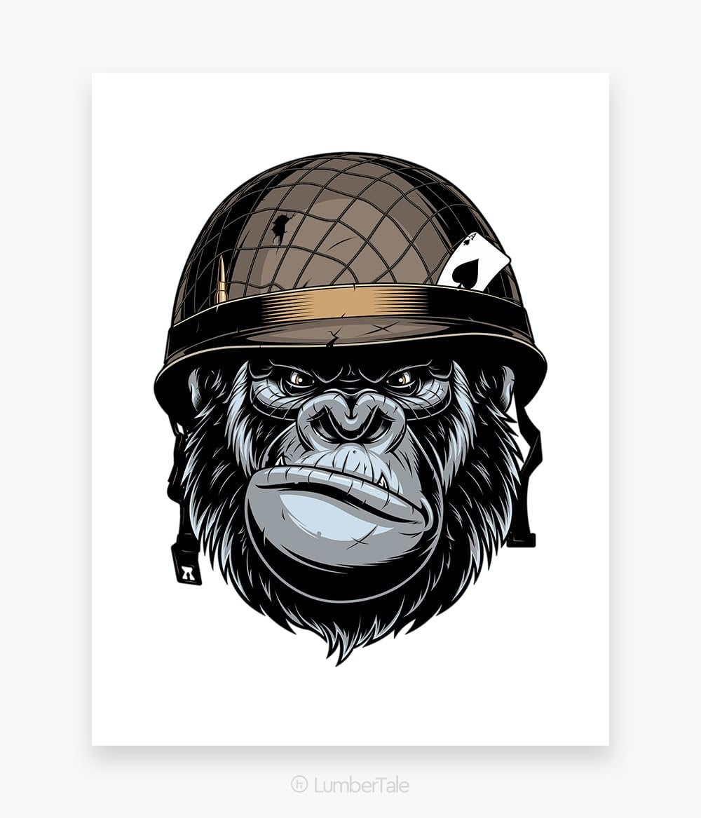 White Bored Ape Soldier Spirit Animal Stretched Canvas  Framed Wall Hanging