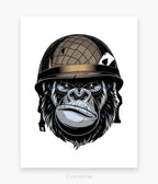 White Bored Ape Soldier Spirit Animal Stretched Canvas  Framed Wall Hanging