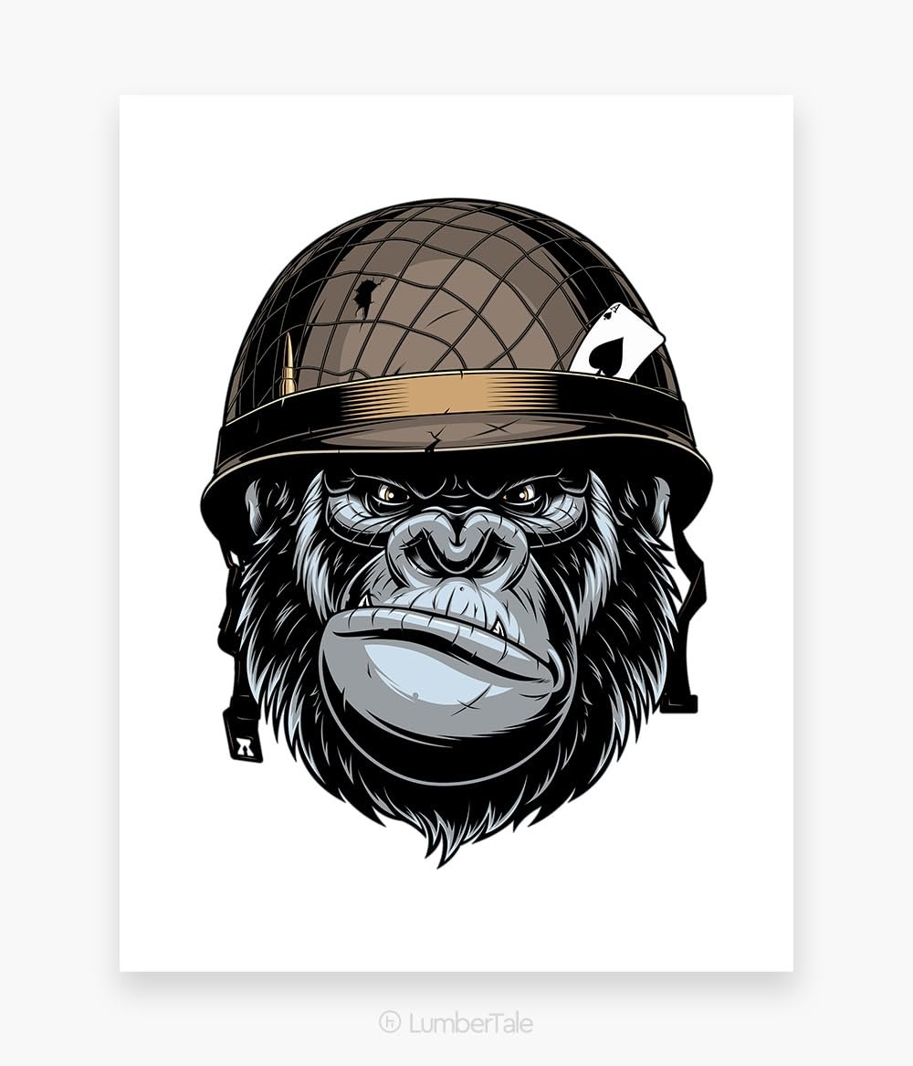 White Bored Ape Soldier Spirit Animal Stretched Canvas  Framed Wall Hanging