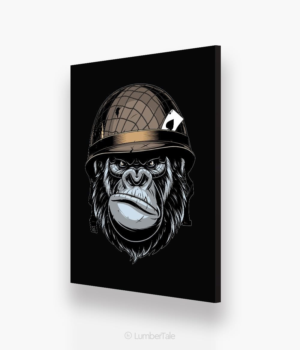 Brown Bored Ape Soldier Spirit Animal Stretched Canvas  30 Inch X 24 Inch Painting (With Frame)