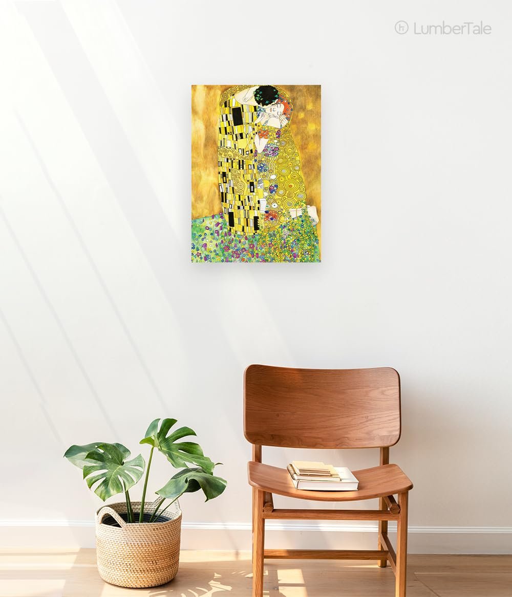 Yellow The Kiss Klimt Love Pop Art Stretched Framed Wall Hanging For Home Decor