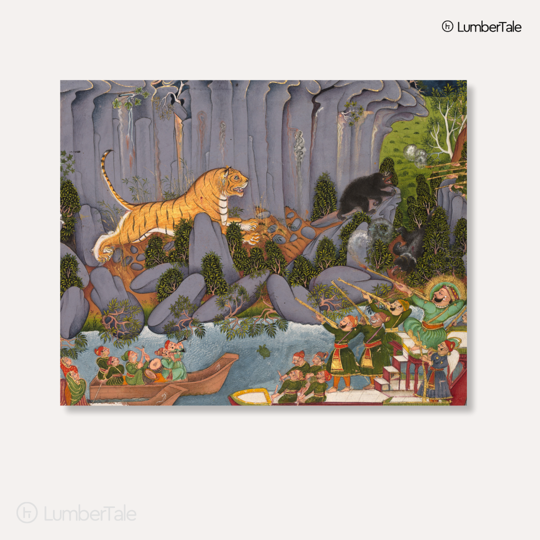 Tiger in Courtroom Chaos - Miniature Jungle Art - Stretched Canvas For Study Room Library Hallway Living Room