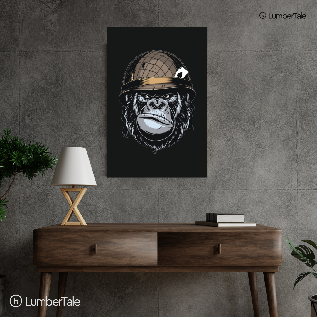 Brown Bored Ape Soldier Spirit Animal Stretched Canvas  30 Inch X 24 Inch Painting (With Frame)