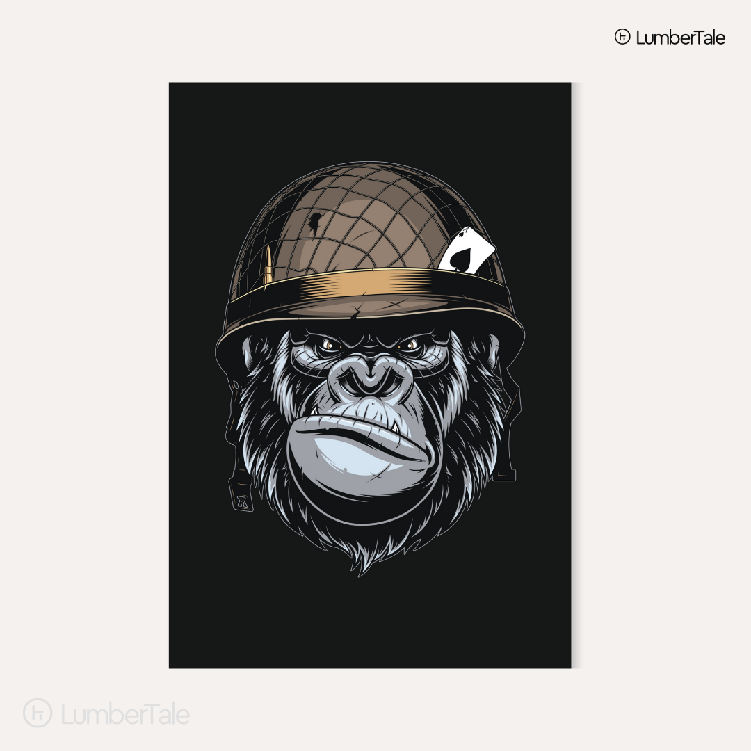 Brown Bored Ape Soldier Spirit Animal Stretched Canvas  30 Inch X 24 Inch Painting (With Frame)