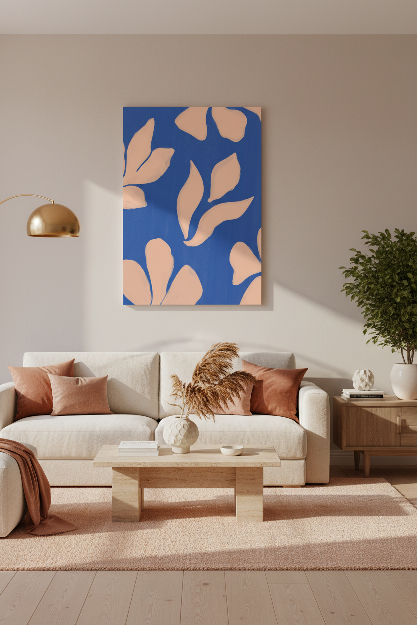 Abstract Leaf Canvas Living Room Mockup