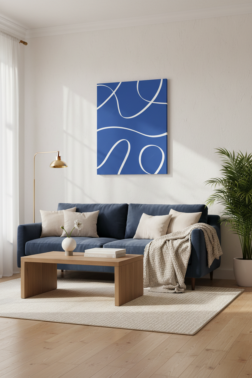 Blue Abstract Canvas Living Room Mockup