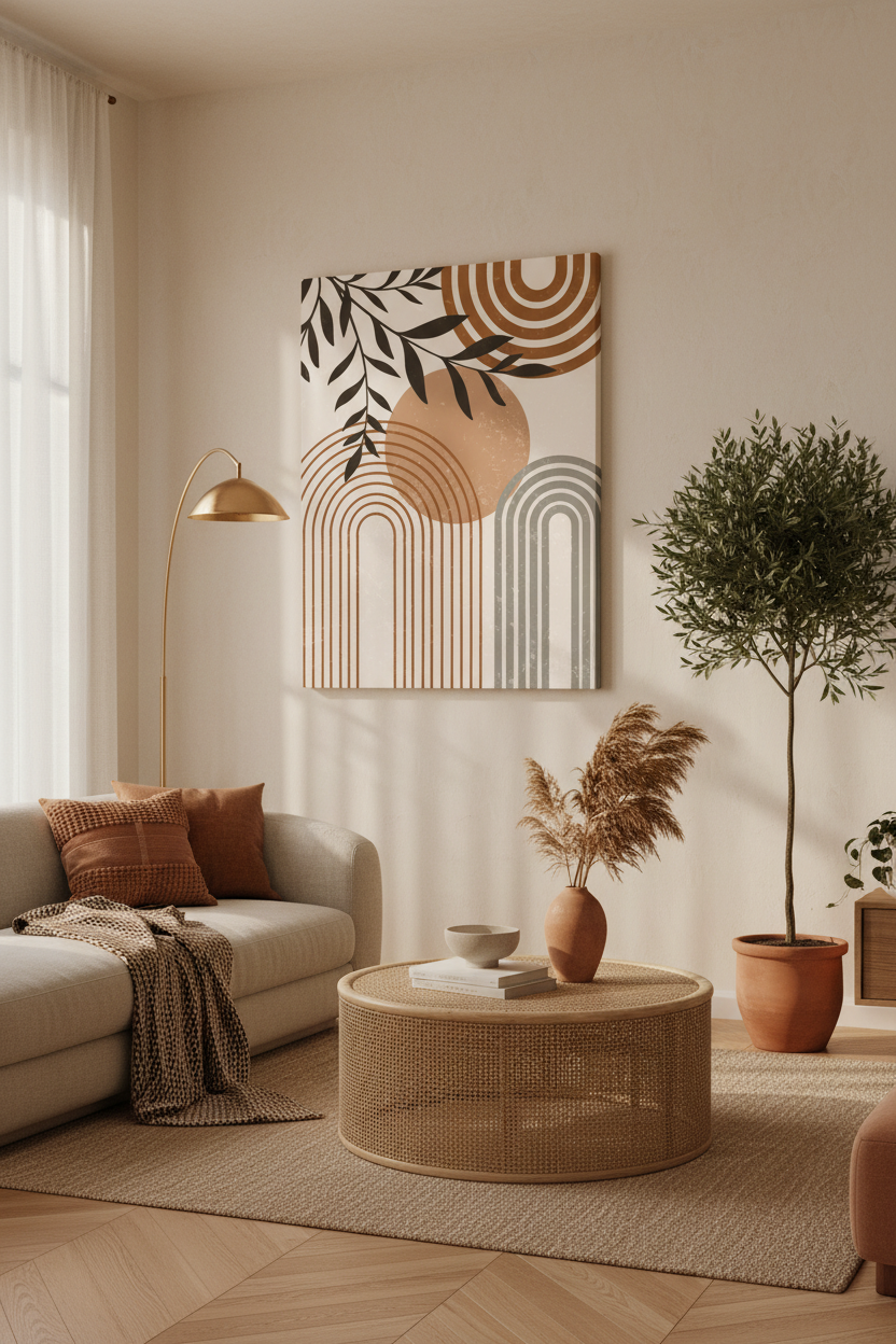 Boho Arch Canvas Living Room Mockup