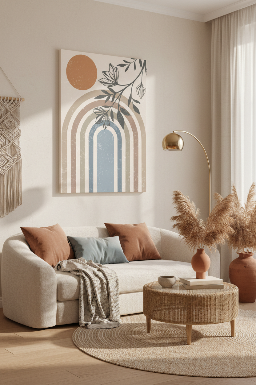 Boho Rainbow Canvas Living Room Mockup