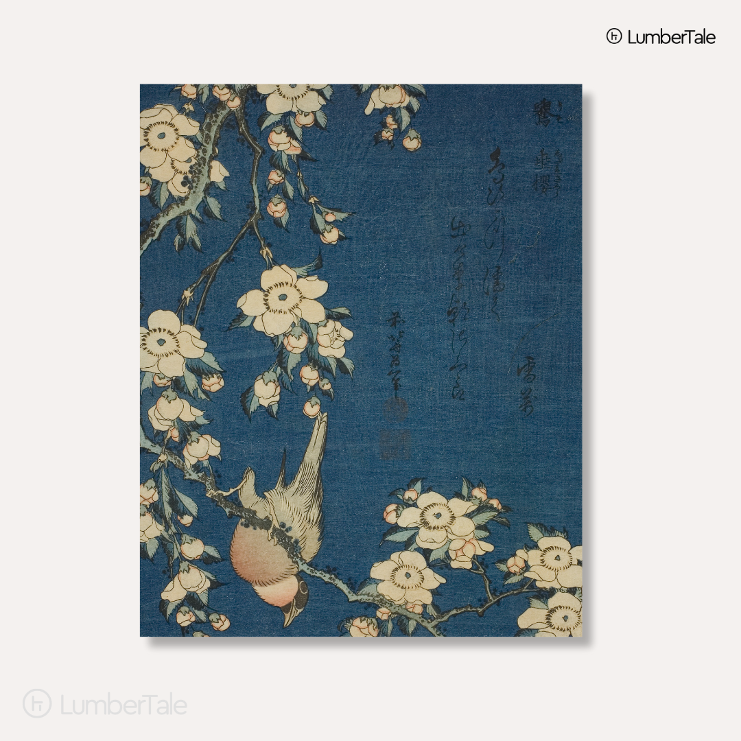 Blossoms & Brushstrokes - Sakura Dreams On Indigo - Stretched Canvas For Reading Nooks Zen Corners Art-Loving Souls