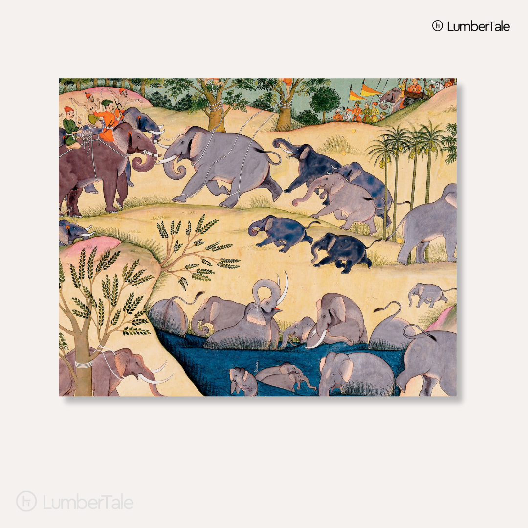 The Royal Parade: Elephants in MotionMulticolor Royal Elephant Procession - Miniature Art - Stretched Canvas For Living Room Office Hallway Heritage Corners