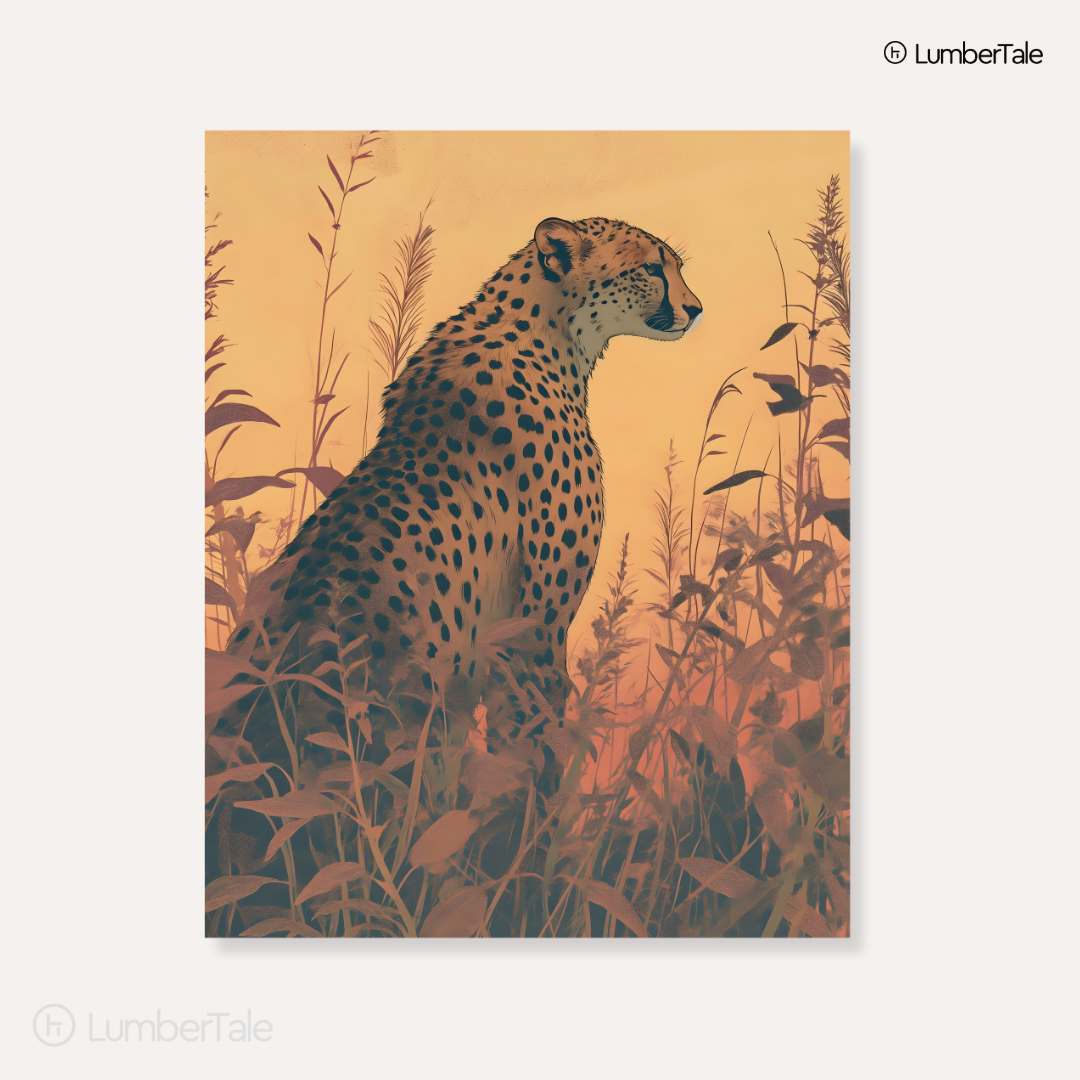 Solstice Sentinel – Cheetah in the Amber Stillness – Stretched Canvas for Earthy Interiors, Nature-Inspired Walls & Curated Silence