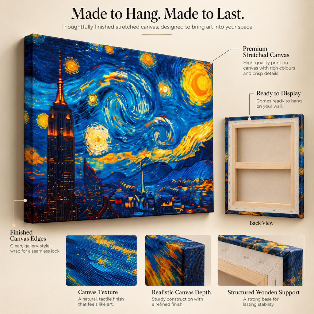 Starry Nights & City Lights – Van Gogh Hits NYC – Stretched Canvas for Dreamers, Creators & Skyline Addicts