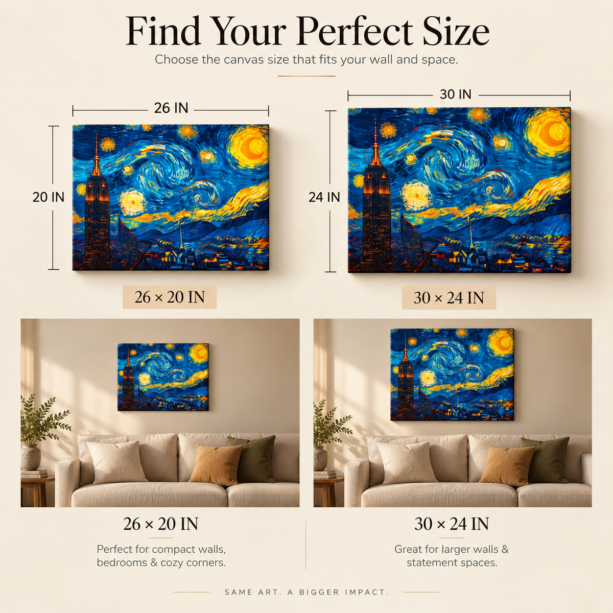 Starry Nights & City Lights – Van Gogh Hits NYC – Stretched Canvas for Dreamers, Creators & Skyline Addicts
