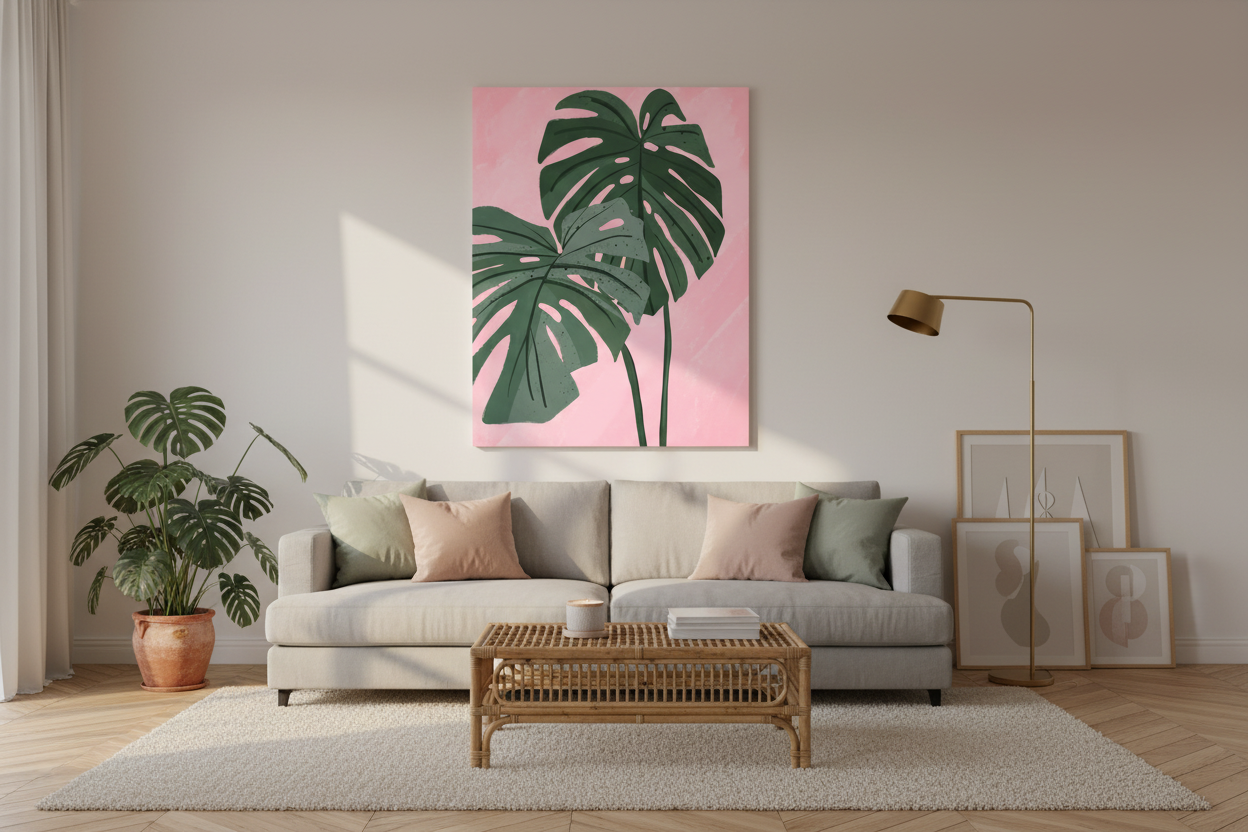 Monstera Canvas Living Room Mockup