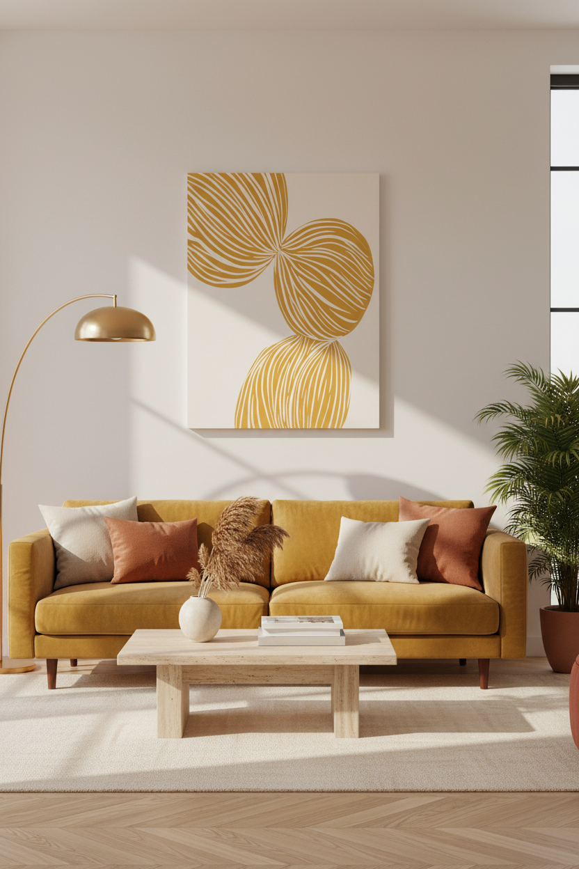 Mustard Abstract Canvas Living Room Mockup