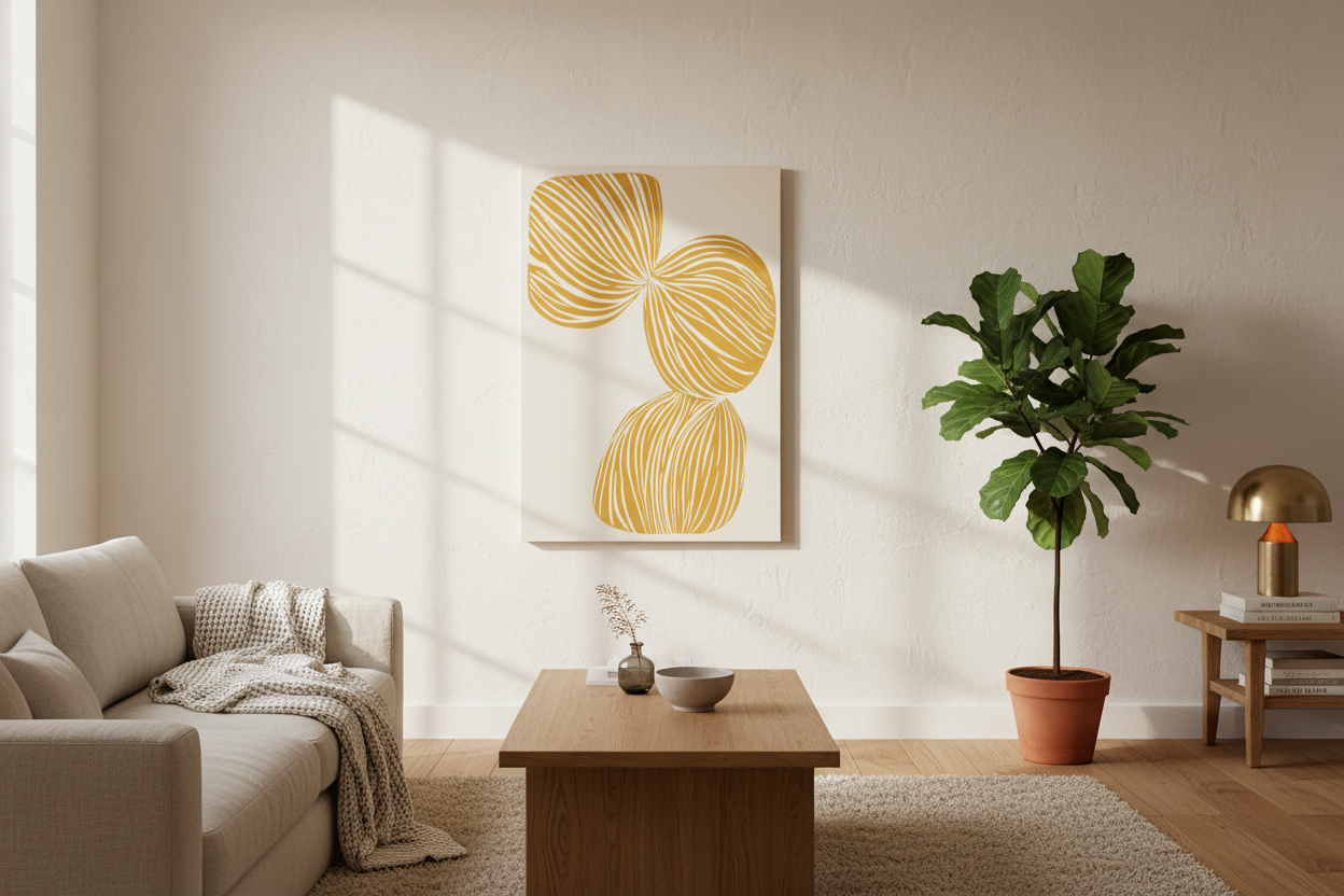 Mustard Abstract Canvas Real Living Hall Mockup