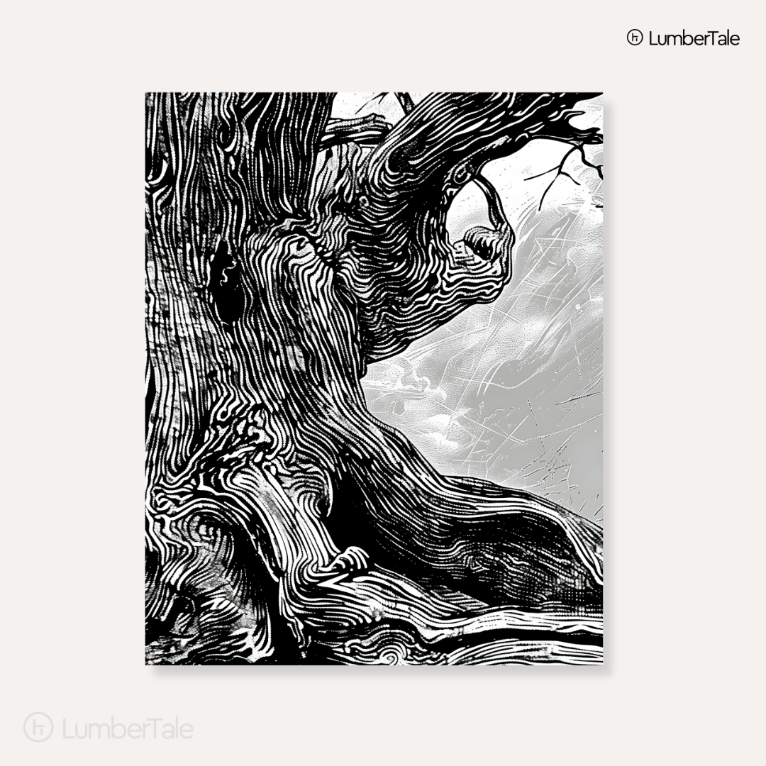 Twisted Roots & Midnight Whispers - Monochrome Tree Drama - Stretched Canvas For Moody Corners, Thoughtful Walls, and Earthy Aesthetes
