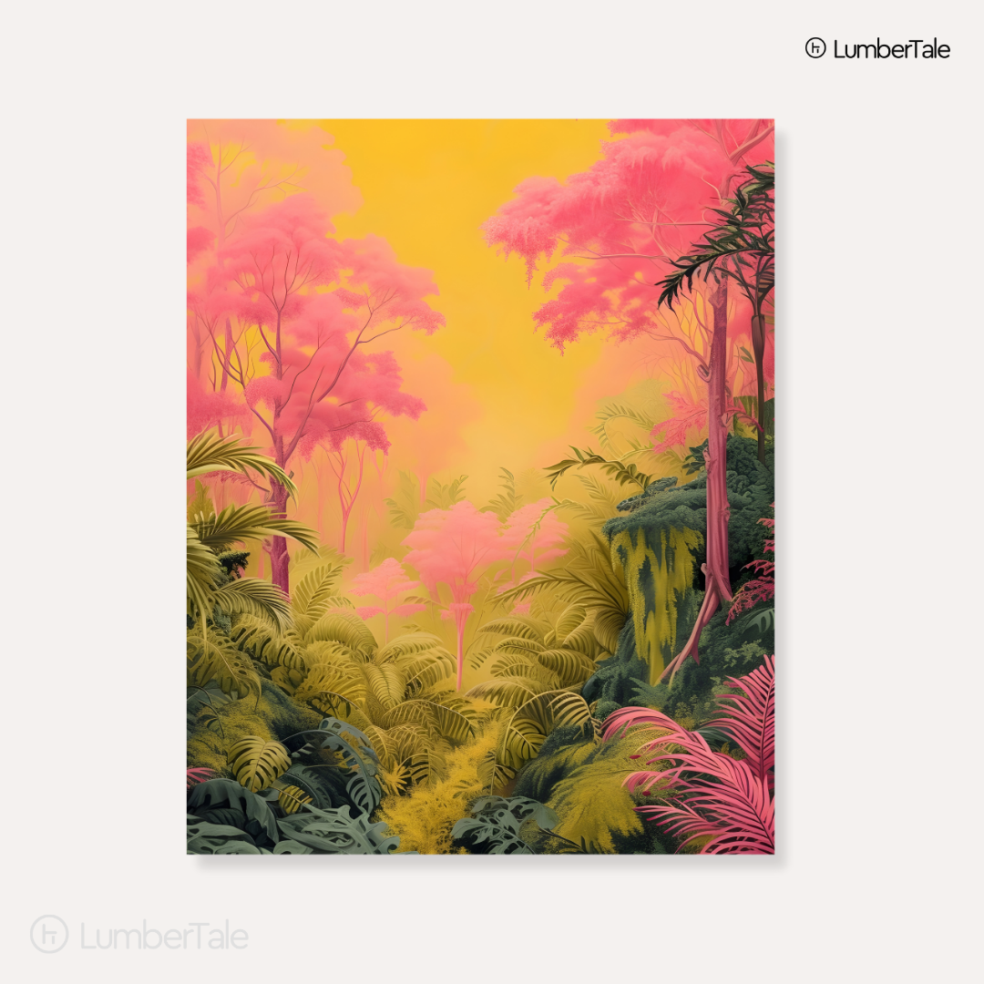 The Bloom Beyond – Tropical Mirage in Neon Canopy – Stretched Canvas for Dreamy Interiors, Luxe Lounges & Botanical Escapes