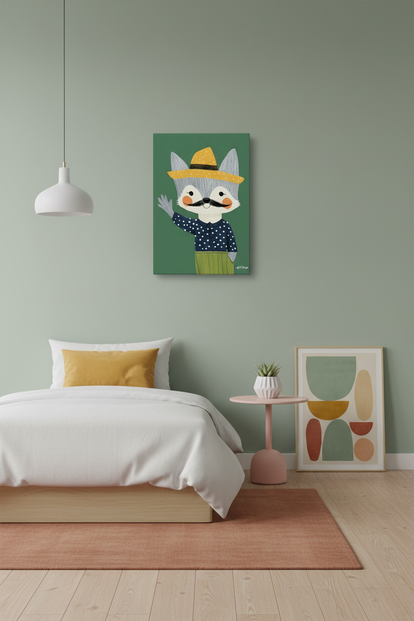 Raccoon Canvas Minimal Colorful Kids Room Mockup